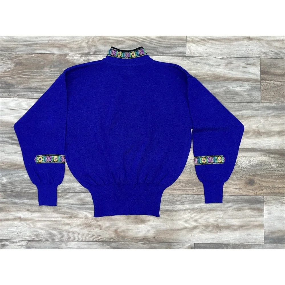 VINTAGE Meister Sweater Womens Large Purple 1/4 Zip Embroidery Trim